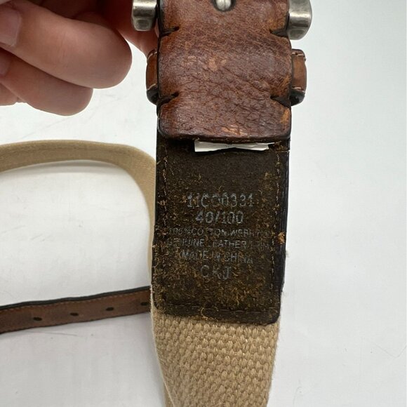 Vintage Columbia Mens Canvas Leather Buckle Belt Brown Silver Hardware Classic - Picture 5 of 6